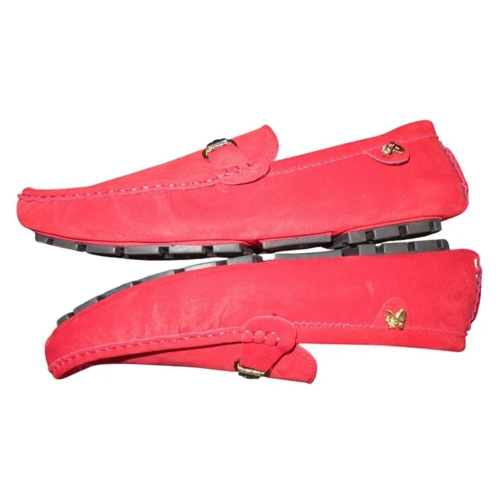 Royal Red Suede Leather Driving Loafers Moccasins size 46 or US 12